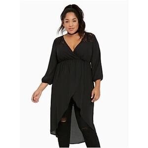 NWT TORRID Black Georgette Hi-Low Surplice Tunic Top Lace sz 1X Boho Whimsigoth